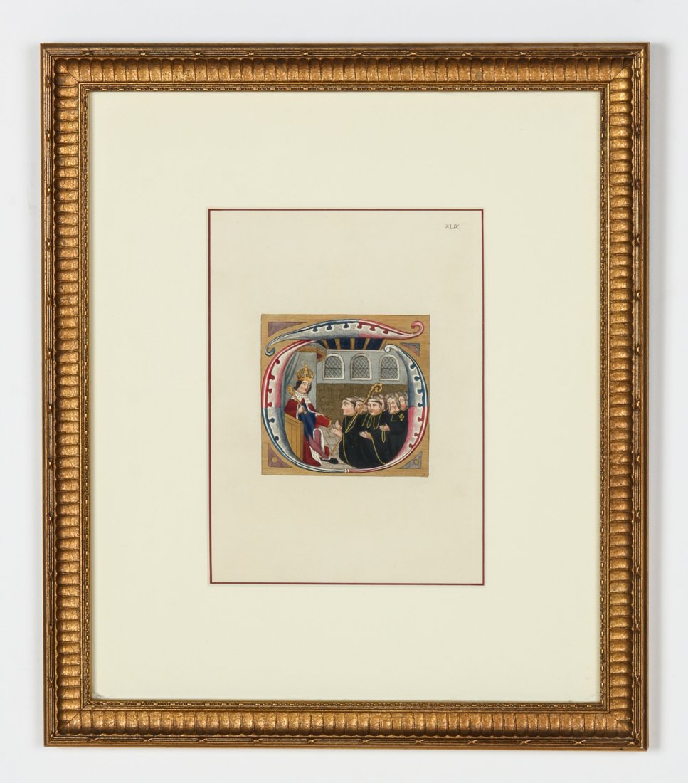 Joseph Strutt. King Henry the Seventh. Early 19th C: Joseph Strutt. King Henry the Seventh. Early 19th C Hand Colored Engraving. Plate XLIX King Henry the Seventh; and his monks and "beadsmen." Framed: Archival 8-ply mat/backing. Museum glass (UV). Hand