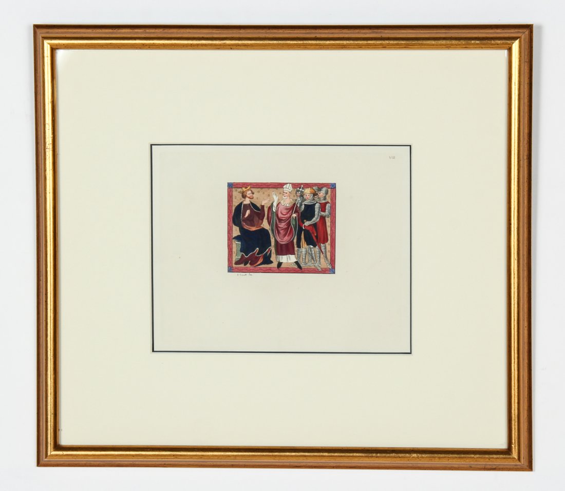 Joseph Strutt. Henry II and Thomas Becket. Early 19th C: Joseph Strutt. Henry II and Thomas Becket. Early 19th C Hand Colored Engraving. Plate VIII Henry II and Thomas Becket. Framed: Archival 8-ply mat/backing. Museum glass (UV). Hand-colored engravings fr
