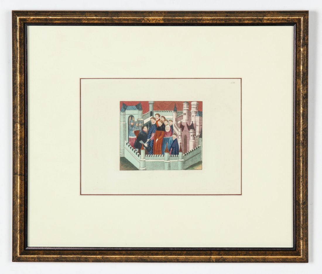 Joseph Strutt. Duke of Lancaster and King Richard.: Joseph Strutt. Duke of Lancaster and King Richard. Early 19th C Hand Colored Engraving. Plate XXX Duke of Lancaster and King Richard. Framed: Archival 8-ply mat/backing. Museum glass (UV). Hand-colore