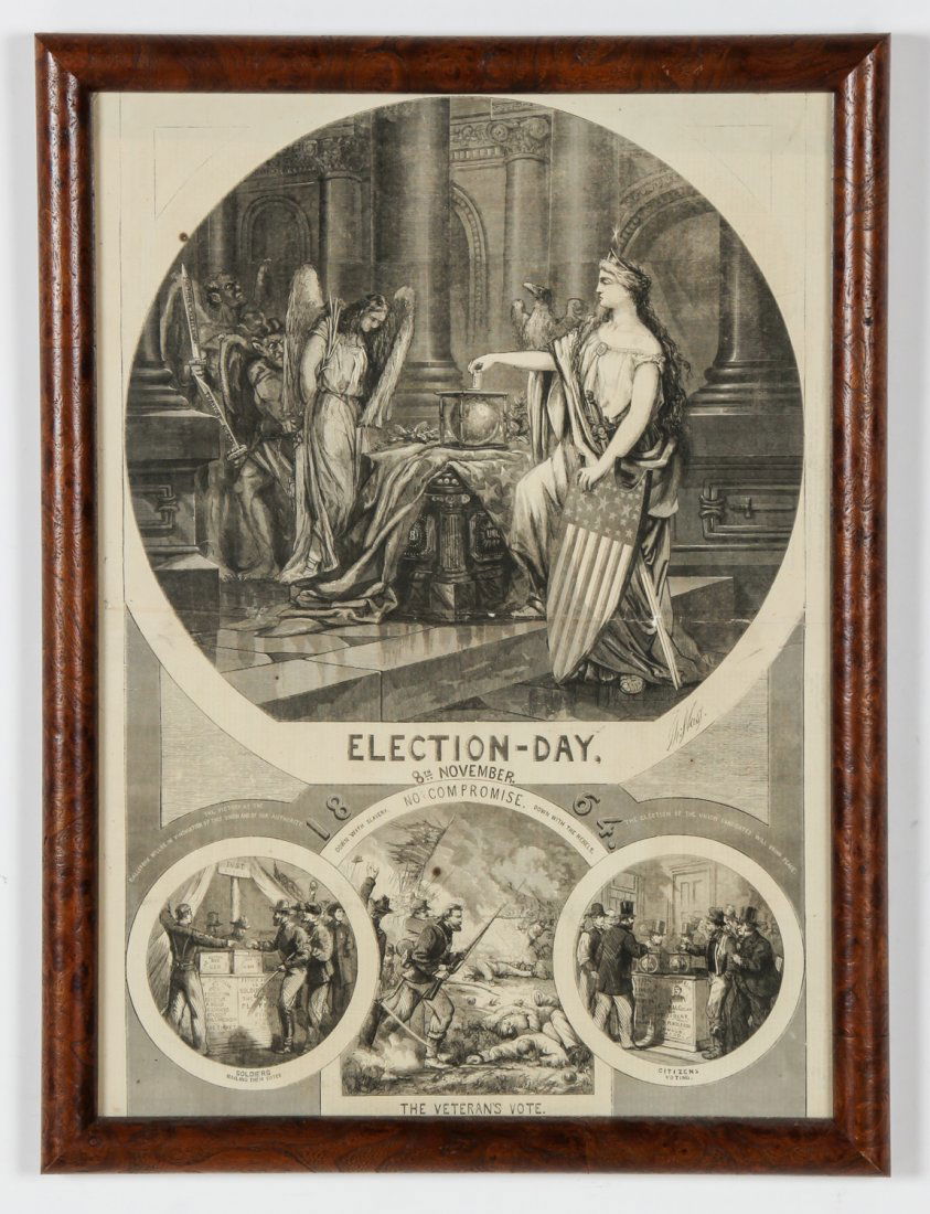Thomas Nast Election Day 1864: Thomas Nast Election Day 1864. Framed. Size: 20.5" x 14.5", 52 x 37 cm (sight); 22.75" x 17", 58 x 43 cm (frame).