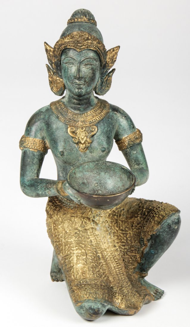 Indonesian Deity: Indonesian Deity bronze figure. Size: 10" x 5" x 5" (25 x 13 x 13 cm).