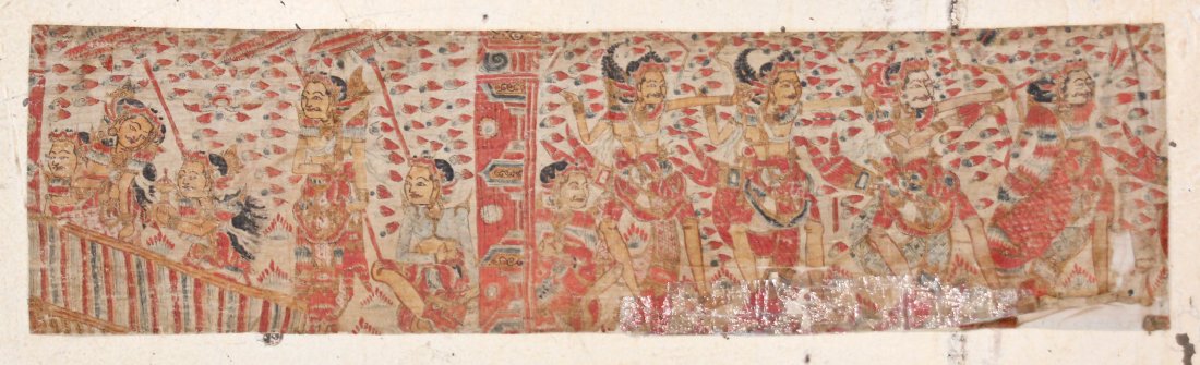 Antique Indonesian Painting on Cloth: 1'2" x 4'4" (36 x: Antique Indonesian painting on Cloth: 1'2" x 4'4" (36 x 132 cm).