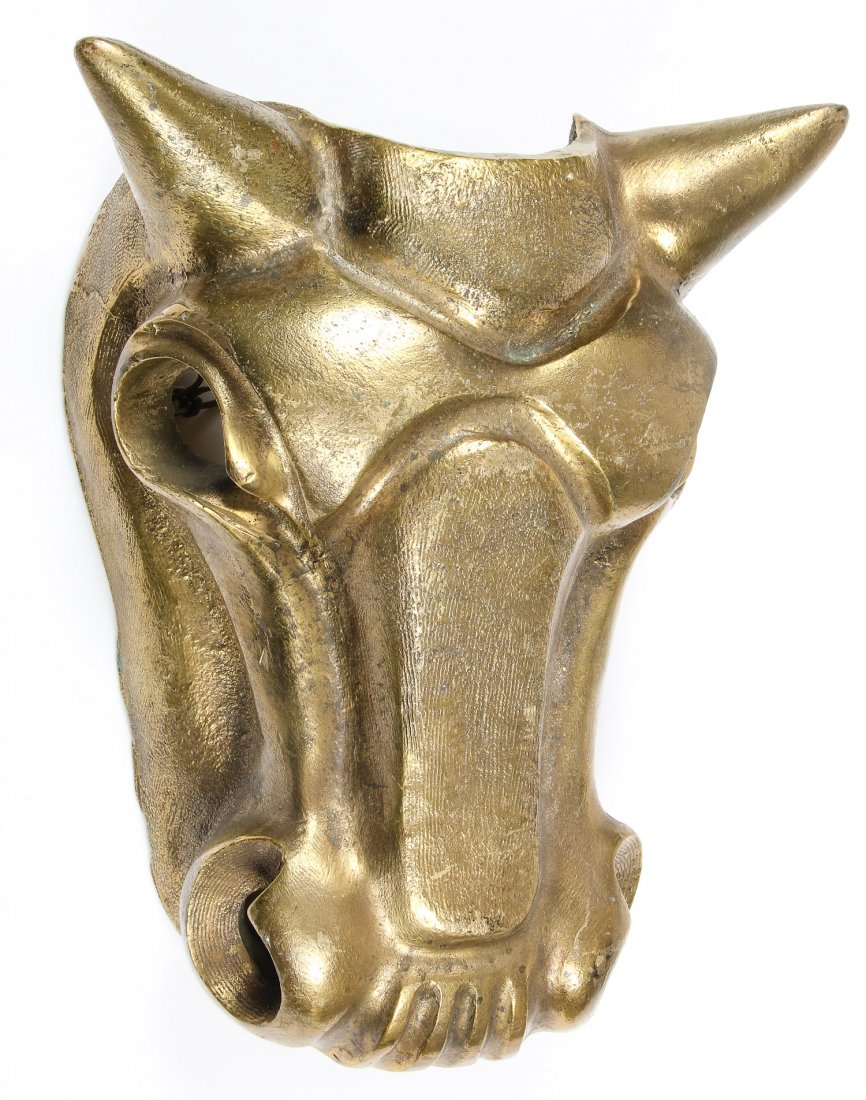 Ordos Style Chinese Cast Bronze Bull Mask: Ordos Style Chinese Cast Bronze Bull Mask. Size: 14" x 11.5" x 5.5" (36 x 29 x 14 cm).