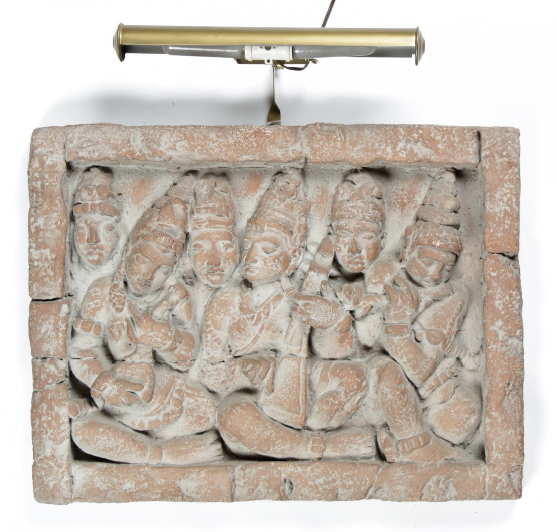 Indonesian Bas Relief Terracotta Frieze: Indonesian Bas Relief Terracotta Frieze. Size: 20" x 26" x 2.5" (51 x 66 x 6 cm).