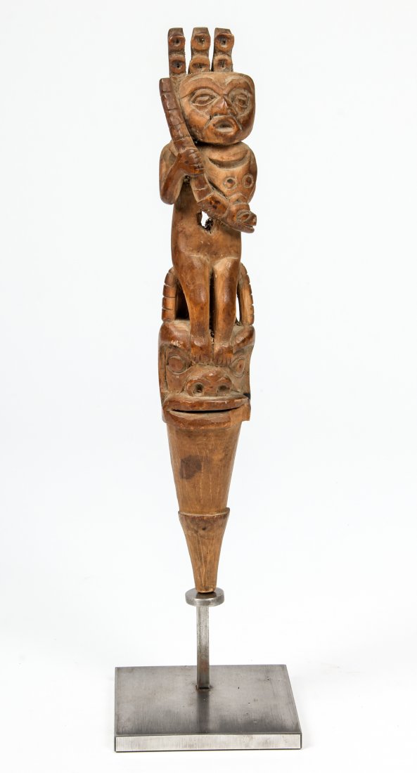 Northwest Coast Salish Totem: Northwest Coast Salish Totem. New Jersey Estate. Size: 13.25" x 2" x 1.25" (34 x 5 x 3 cm).