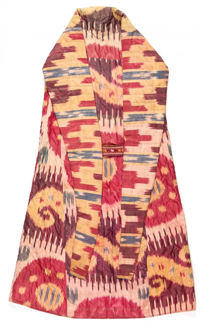 Central Asian Silk Ikat Robe: Central Asian Silk Ikat Robe, circa 1900. Delaware Estate. Size: 36" x 60" (91 x 152 cm).