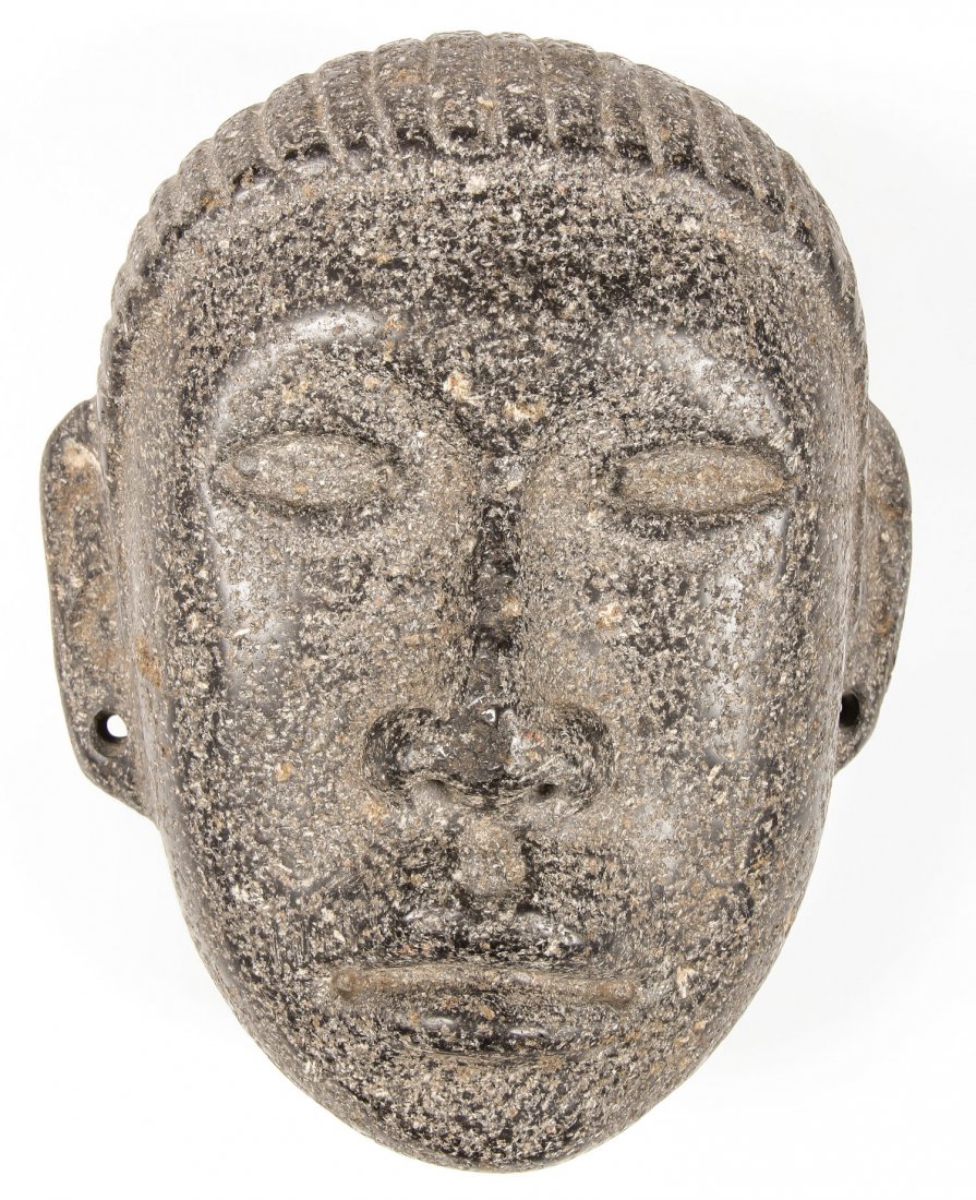 Pre Colombian Style Carved Stone Bust: Pre Colombian Style Carved Stone Artifact. Size: 7.5" x 6" x 4" (19 x 15 x 10 cm).