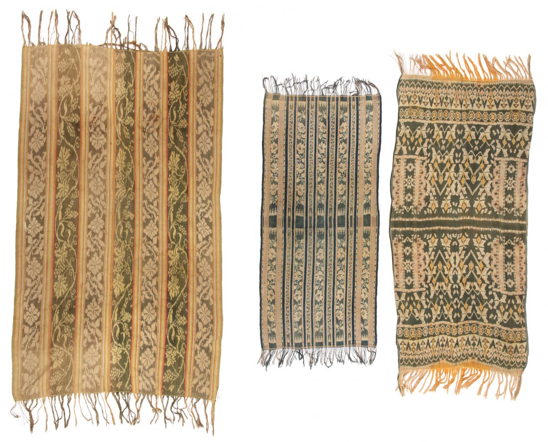 3 Vintage Indonesian Ikats: 3 Vintage Indonesian Ikats. Size: 44" x 74", 112 x 188 cm (largest).