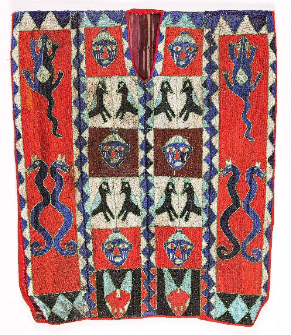 Vintage Yoruba African Beaded Vestment: Vintage Yoruba African Beaded Vestment. Size: 36" x 43" (91 x 109 cm).