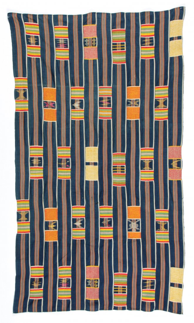 Old African Kente Cloth: Old African Kente Cloth, narrow strip loom, cotton, early to mid 20th c. Size: 39.5" x 69" (100 x 175 cm).