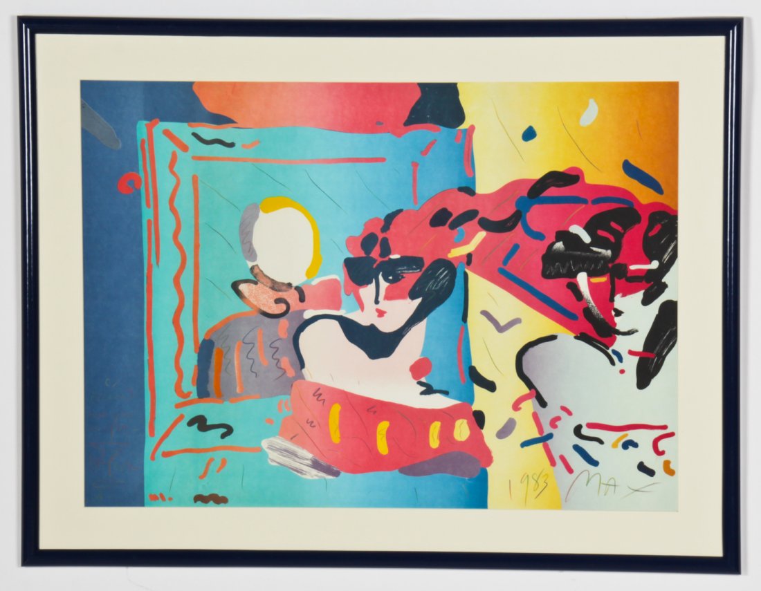 Peter Max Lithograph, 1983: Peter Max (American, b. 1937) Untitled, lithograph, 1983. Size: 29" x 40.5", 74 x 103 cm (sight); 37.5" x 49", 95 x 124 cm (frame). Provenance: Estate of Eileen Ford, Tewksbury, New Jersey.