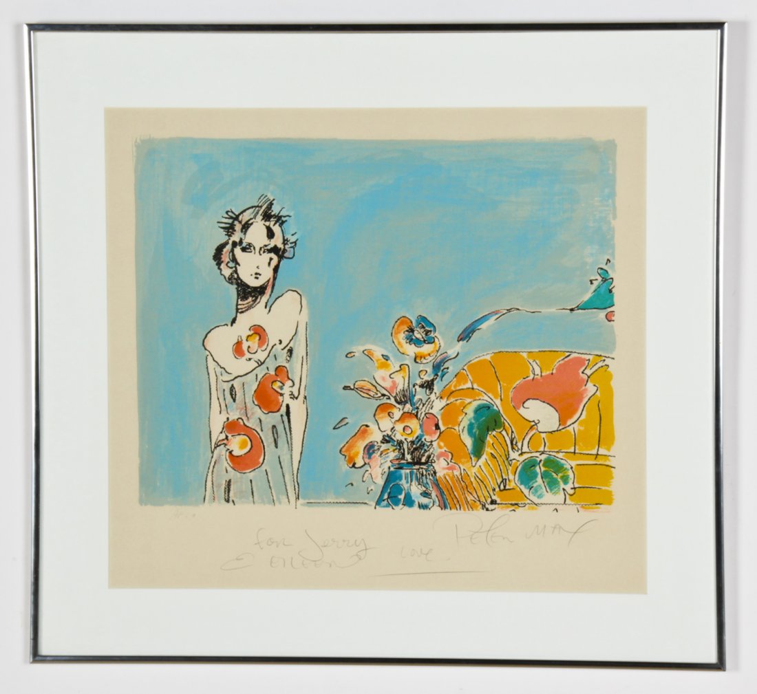 Peter Max Lithograph: Peter Max (American, b. 1937) Untitled, lithograph, AP-8, signed and inscribed. Size: 19.5" x 21.75", 50 x 55 cm (sight); 25.75" x 28", 65 x 71 cm (frame). Provenance: Estate of Eileen Ford, Tewksbury