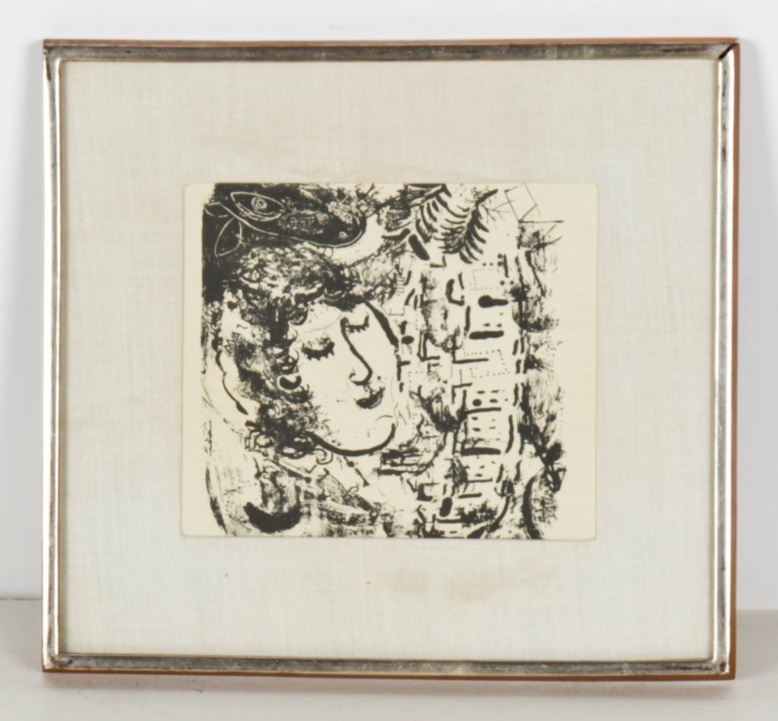 Marc Chagall (Russian/French, 1887-1985): Marc Chagall (Russian/French, 1887-1985) Le Village, lithograph, 1957. Size: 7.25" x 8.5", 18 x 22 cm (sight); 13" x 14.5", 33 x 37 cm (frame).