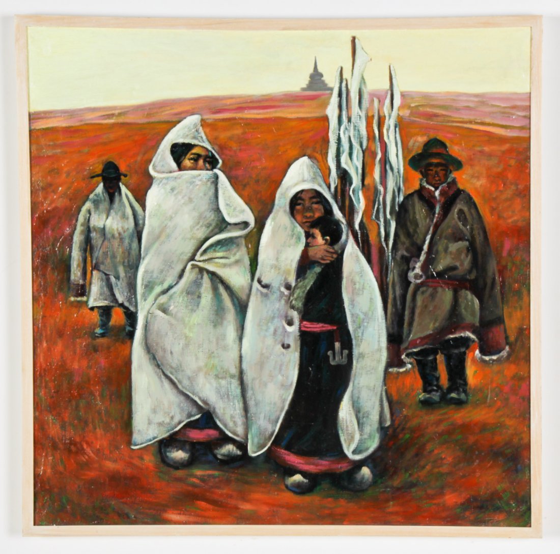 Zong Zhou Wang (Chinese, b. 1946) Painting: Zong Zhou Wang (Chinese, b. 1946) Morning Milk, 1989, Oil Painting on Linen. Size: 28.5" x 28.5", 72 x 72 cm (stretcher); 29.5" x 29.5", 75 x 75 cm (frame).