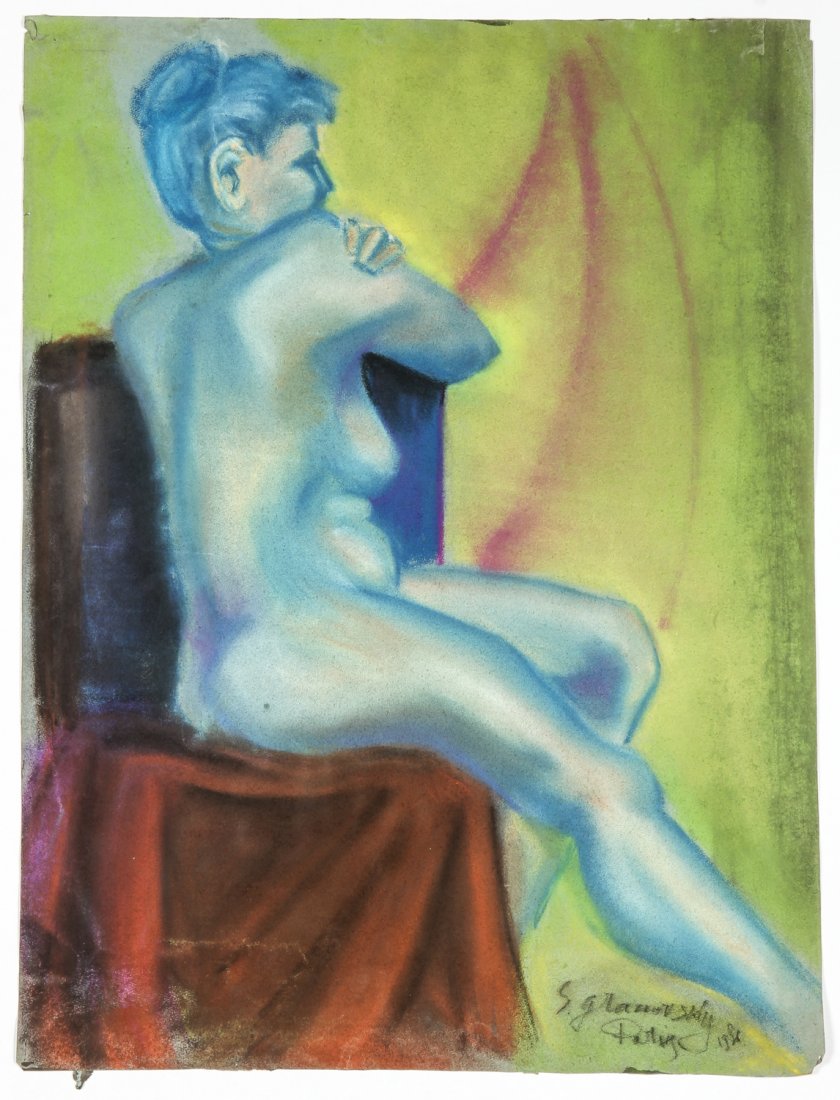Sam Granowsky (Ukrainian, 1889-1942): Sam Granowsky (Ukrainian, 1889-1942) Seated Nude, pastel on paper, signed and dated 1936. Size: 23.5" x 17.5" (60 x 44 cm).