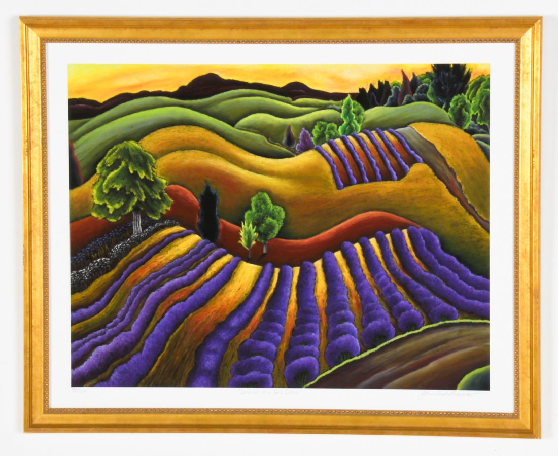 Contemporary Framed Giclee Print: Contemporary Framed Giclee Print, by Jane Aukshunas. Titled: Lavendar and Gold Dream, from an edition of 250. Size: 22" x 28", 56 x 71 cm (sight); 25" x 31", 64 x 79 cm (frame). Provenance: Estate of 