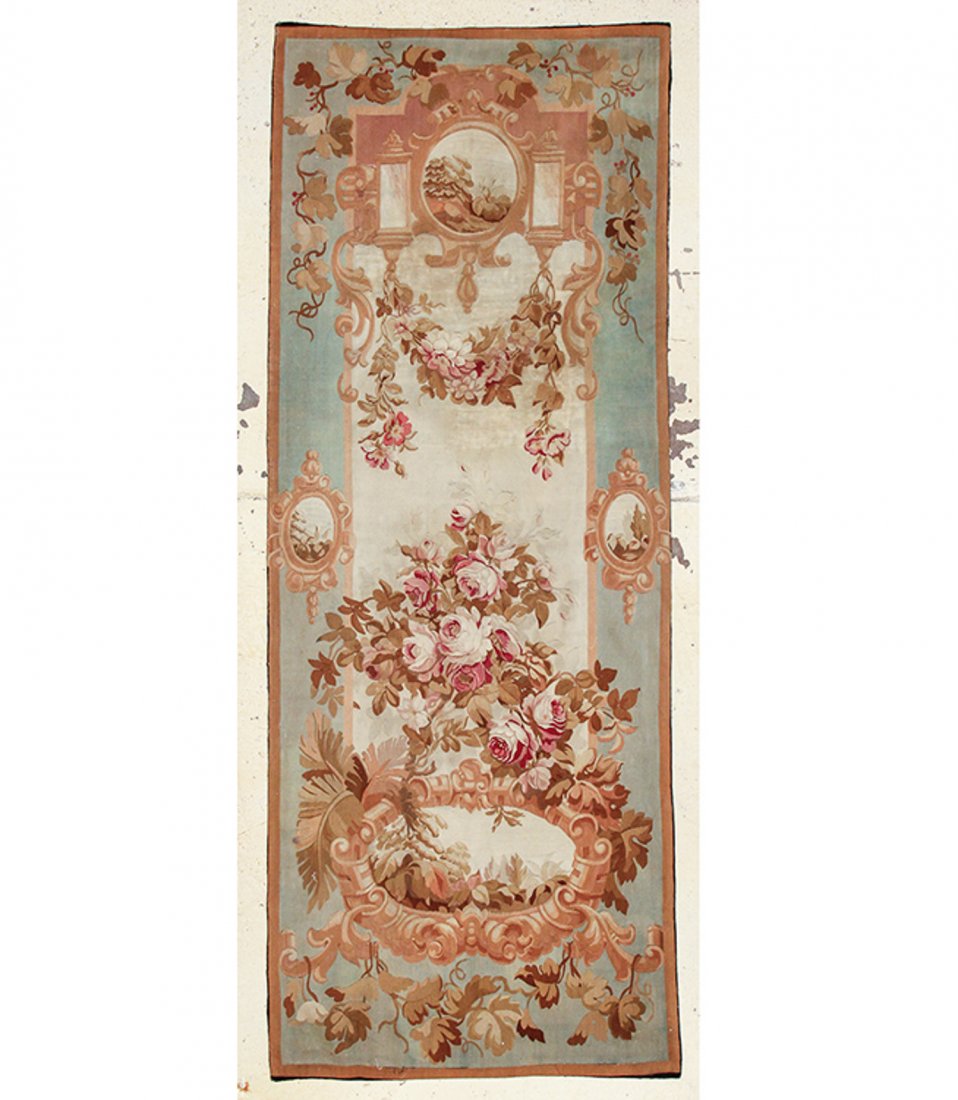 Antique French Aubusson Tapestry: 3'10" x 10' (117 x: Antique French Aubusson Tapestry, 19th c. Size: 3'10" x 10' (117 x 305 cm).