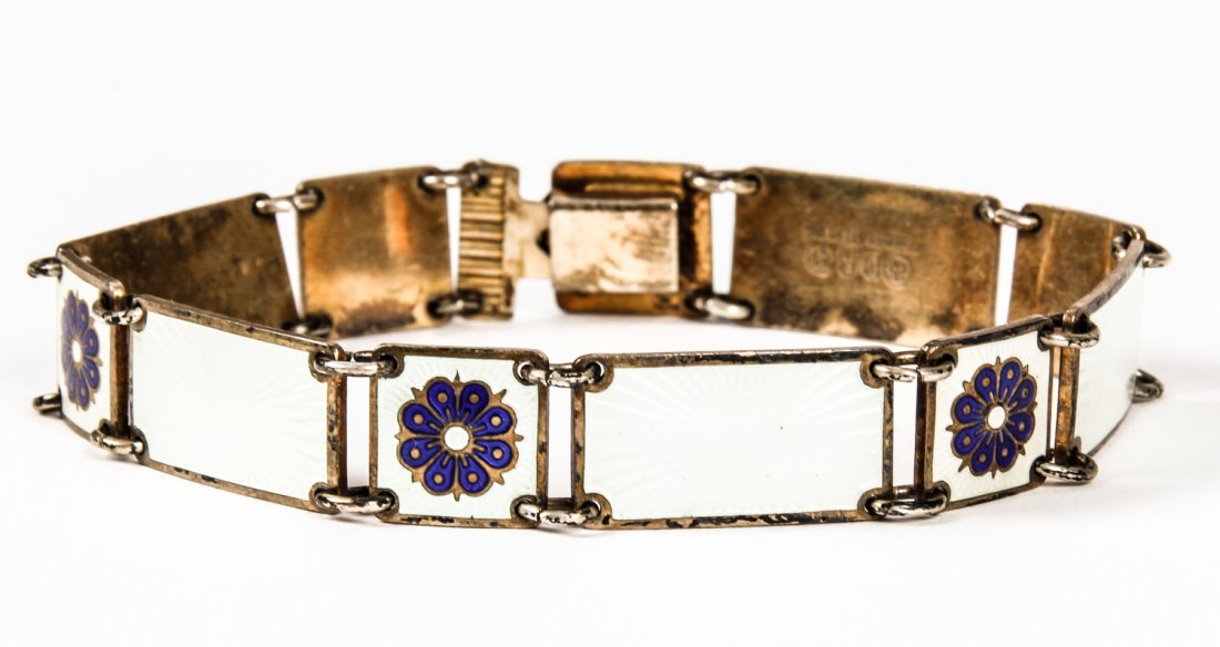 Enameled Lozenge Bracelet: Enameled Lozenge Bracelet. With Original David Andersen box. Stamped 925. Size: 7" (18 cm).