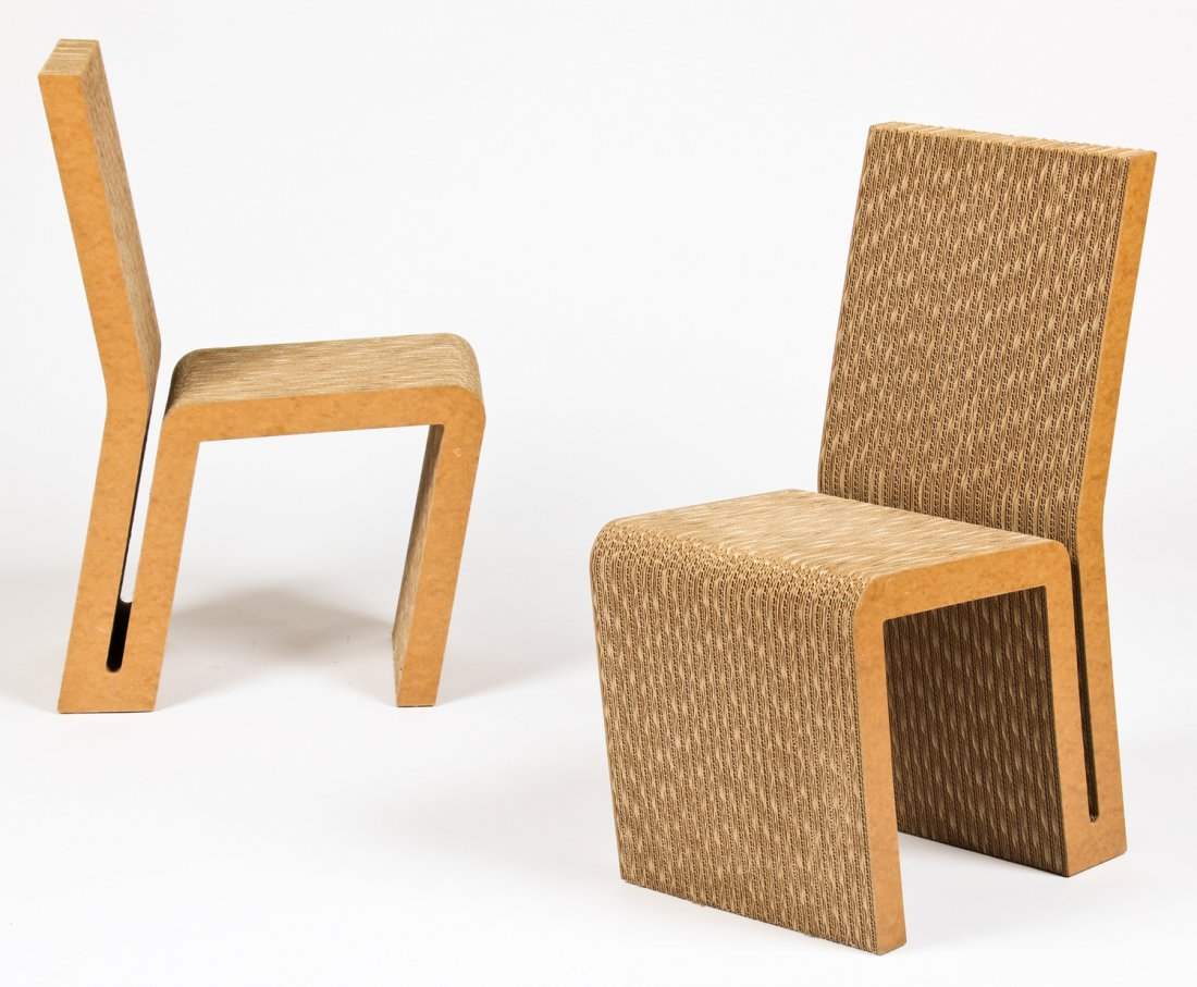 Pair of Frank Gehry Style Easy Edge Chairs: Pair of Frank Gehry Style Easy Edge Chairs. Each Size: 32.5" x 21" x 14.5" (83 x 53 x 87 cm).