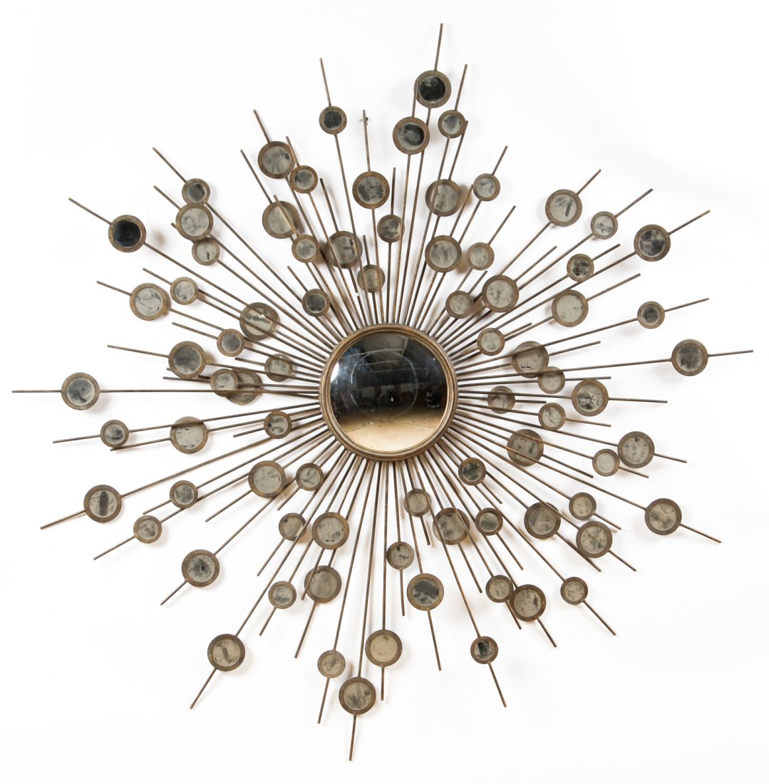 Mid-Century Radial Sunburst Metal Mirror: Mid-Century Radial Sunburst Metal Mirror. Size: 62" x 62" (157 x 157 cm).