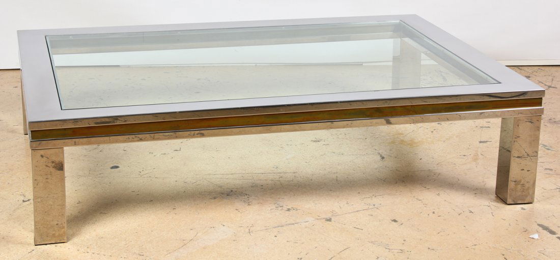 Paul Evans Style Coffee Table: Paul Evans Style Coffee Table. Size: 16.75" x 68.75" x 49.25" (43 x 175 x 125 cm). Provenance: Estate of Eileen Ford, Tewksbury, New Jersey.