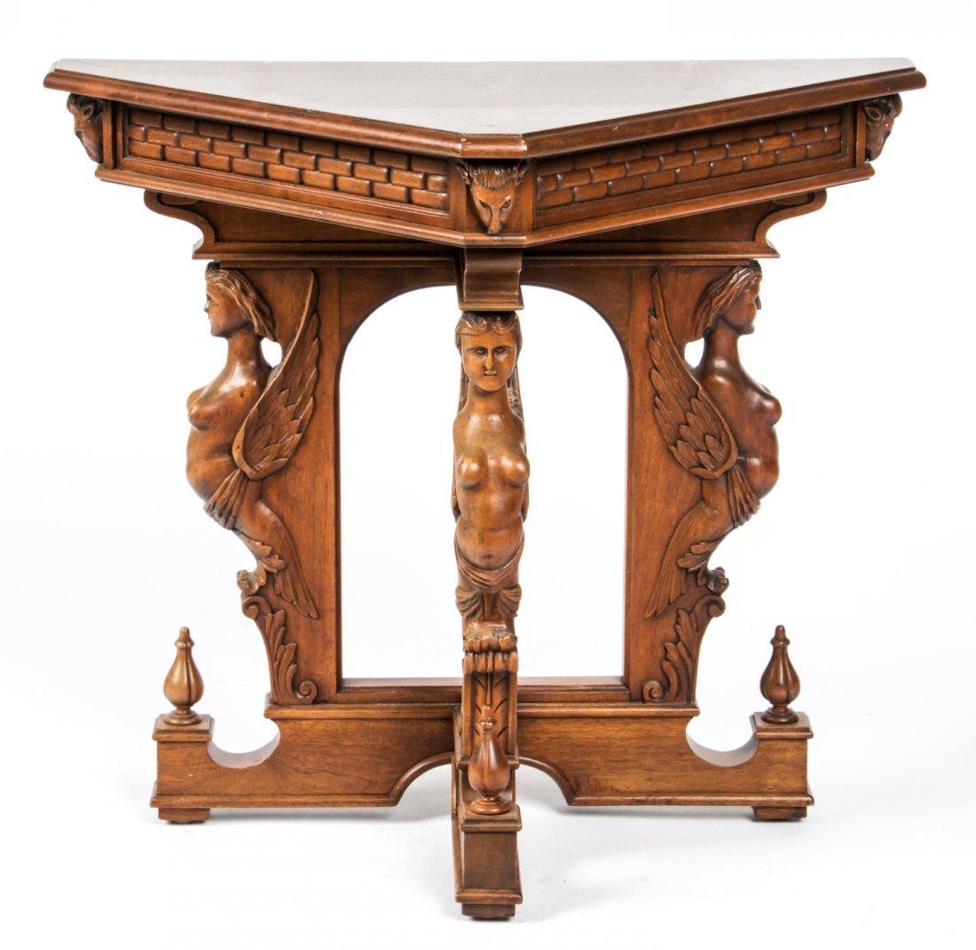 Aesthetic Movement Pier Table: Aesthetic Movement pier table. Size: 26" x 28.75" x 15" (66 x 73 x 38 cm). Provenance: Estate of Eileen Ford, Tewksbury, New Jersey.