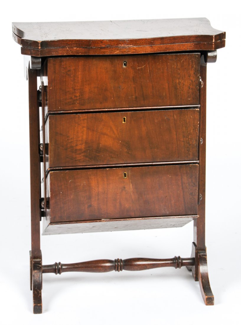 Antique Games Table Labeled The Koopman: Antique Games Table Labeled The Koopman. Massachusetts, mahogany. Size: 26.5" x 19.75" x 10" (67 x 50 x 25 cm). Provenance: Estate of Eileen Ford, Tewksbury, New Jersey.