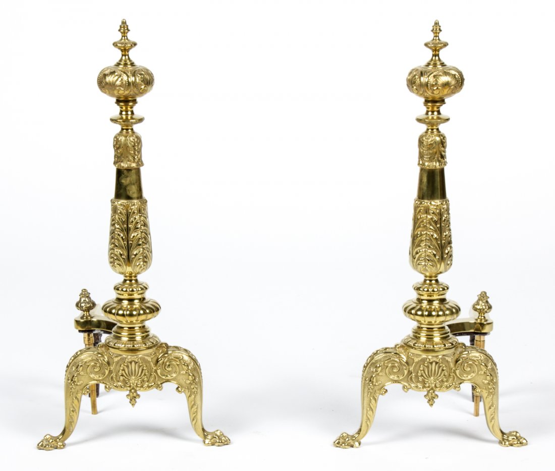 French Louis XVI Style Andirons: French Louis XVI Style Andirons. Each Size: 25" x 10.5" x 11" (64 x 27 x 28 cm). Provenance: Estate of Eileen Ford, Tewksbury, New Jersey.