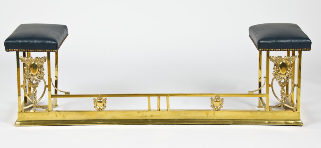 Brass Fireplace Club Fender Early 20th C: Brass Fireplace Club Fender early 20th C. Size: 19.5" x 62" x 15.5" (50 x 157 x 39 cm). Provenance: Estate of Eileen Ford, Tewksbury, New Jersey.