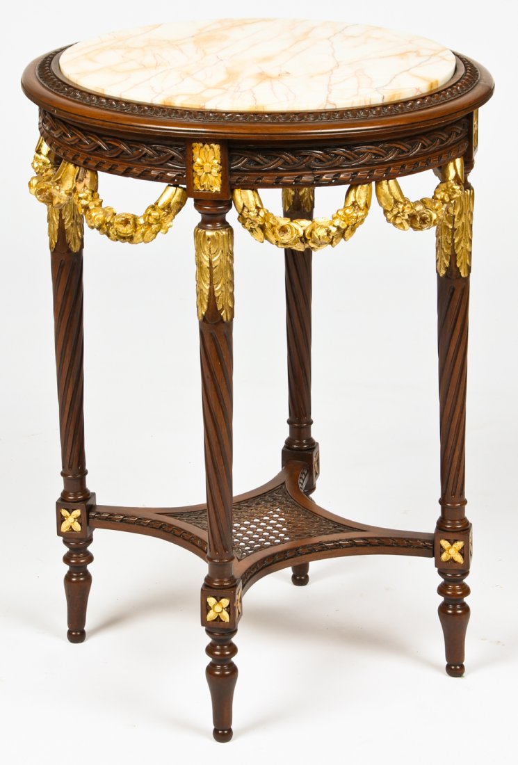 Marble Top Parcel Gilt Gueridon: Marble top parcel gilt gueridon. Size: 29" x 21" diameter (74 x 53 cm).
