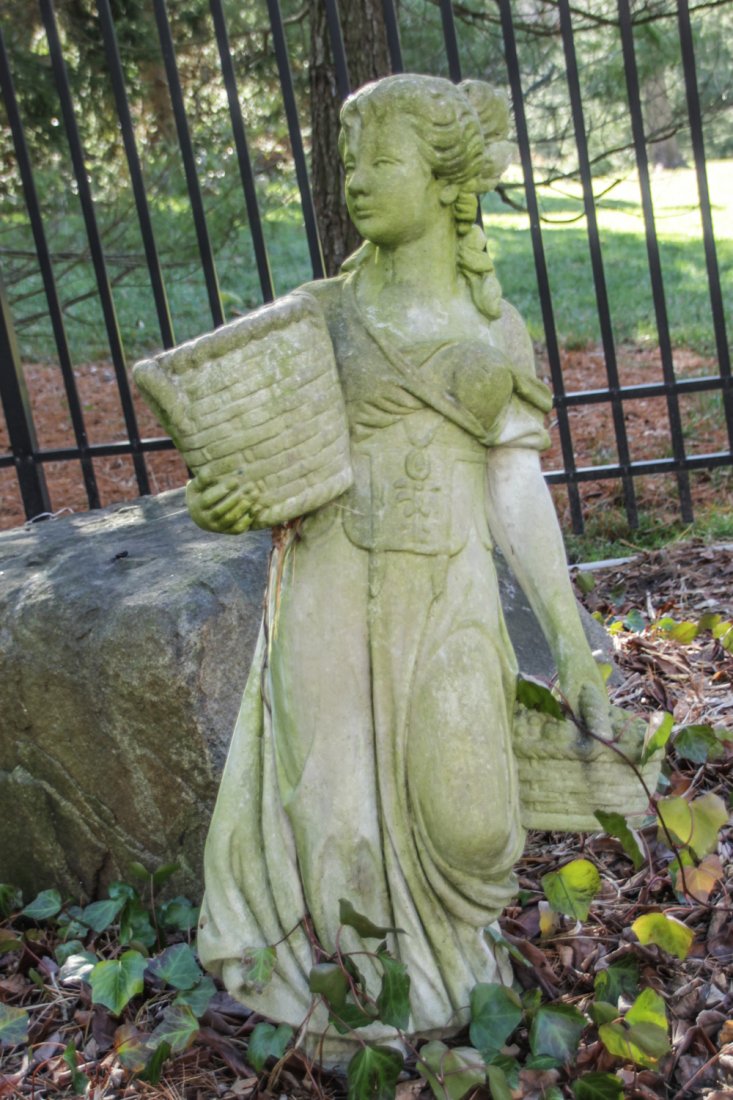 Cast Stone Harvest Figure Garden Statue: Cast Stone Harvest Figure Garden Statue. Size: 38" x 20" x8.5" (97 x 51 x 22 cm).
