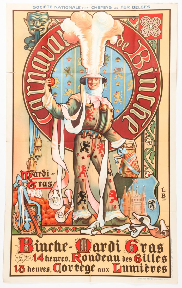 Vintage Belgian Mardi Gras Poster. Early 20th C.: Vintage Belgian Mardi Gras Poster. Early 20th C. Size: 24" x 36".