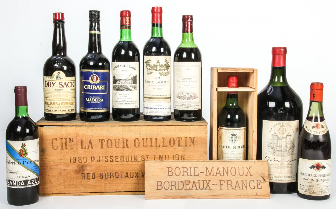200+ Bottles of Vintage Continental Wine: Lot of Vintage Continental Wine. 1 Pallet of 15 14" x 14" x 14" cartons with other containers vastly populated and over-represented by French Bordeaux and Margaux wines in vintages from the late 60's 