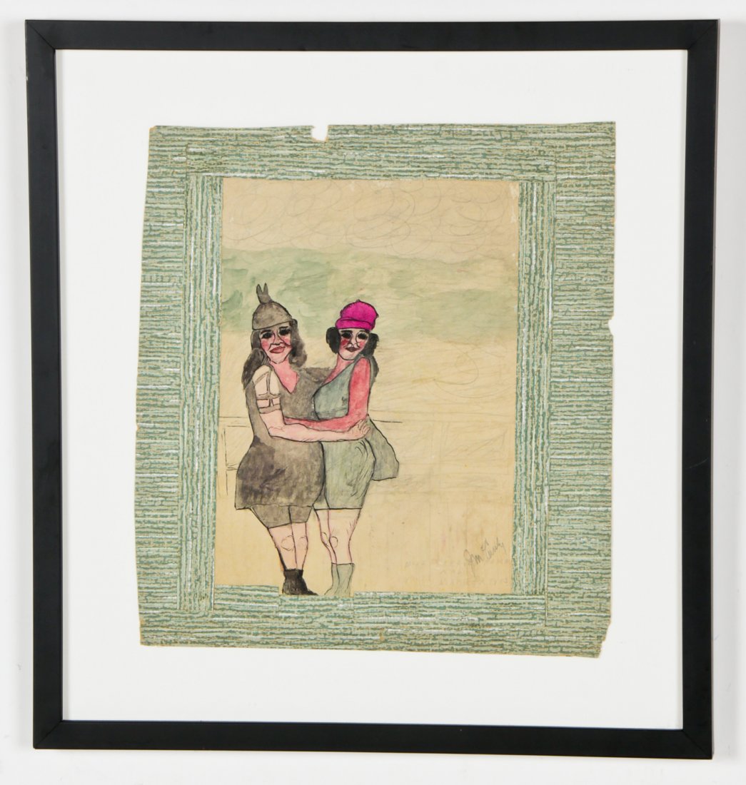 Justin McCarthy (American, 1891-1977) Miss Harriet Hamm: Justin McCarthy (American, 1891-1977), Miss Harriet Hamm and Miss Marie Privos, mixed media ink and water color and collage on paper. Size: 14.25" x 13", 36 x 33 cm (sheet); 19.5" x 18.25", 50 x 46 cm