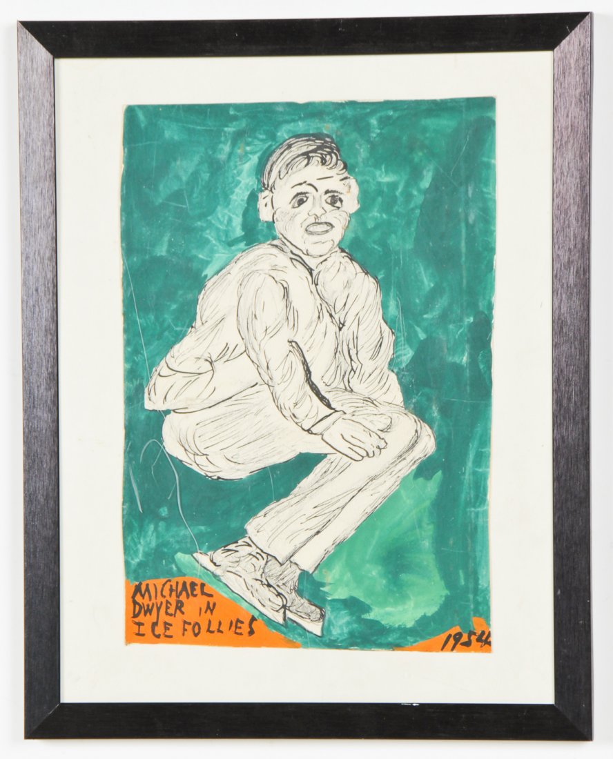 Justin McCarthy (American, 1891-1977) Michael Dwyer: Justin McCarthy (American, 1891-1977) Michael Dwyer in Ice Follies 1954, mixed media painting on paper. Size: 11" x 7.5", 28 x 19 cm (sheet); 14.5" x 11.5", 37 x 29 cm (frame). Provenance: Epstein-Pow