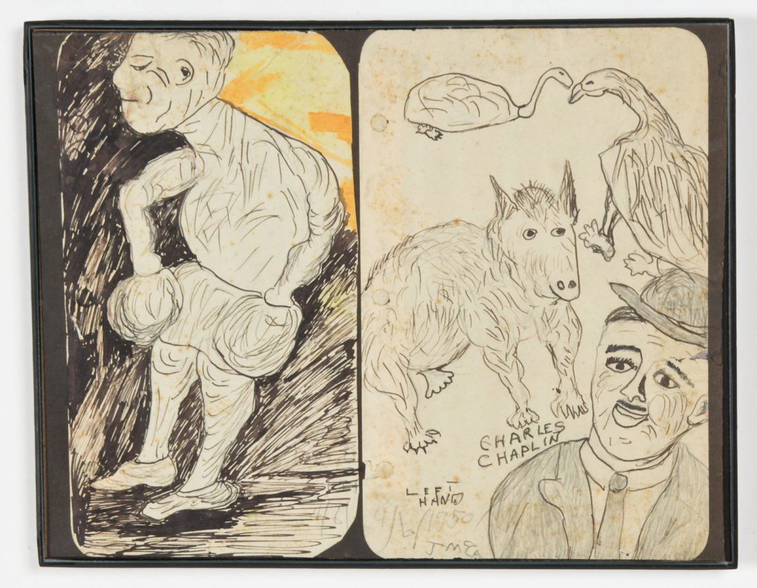 Justin McCarthy (American, 1891-1977) Chaplin: Justin McCarthy (American, 1891-1977) Collage of Two Drawings: Charles Chaplin Left Hand, 1950, ink and pencil drawing on paper and Boxer, 1961, ink on paper. Size: 8.5" x 11", 22 x 28 cm (sheet); 8.7