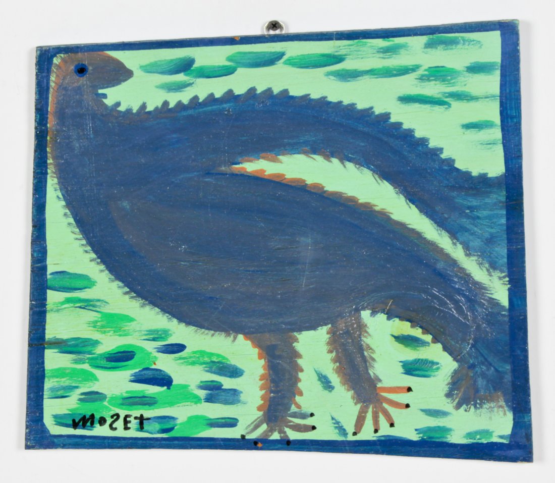 Mose Tolliver (American/Alabama 1925-2006): Mose Tolliver (American/Alabama 1925-2006), Bird, paint on wood panel. Size: 15.25" x 13.25" (39 x 34 cm). Provenance: Robert Lewis.