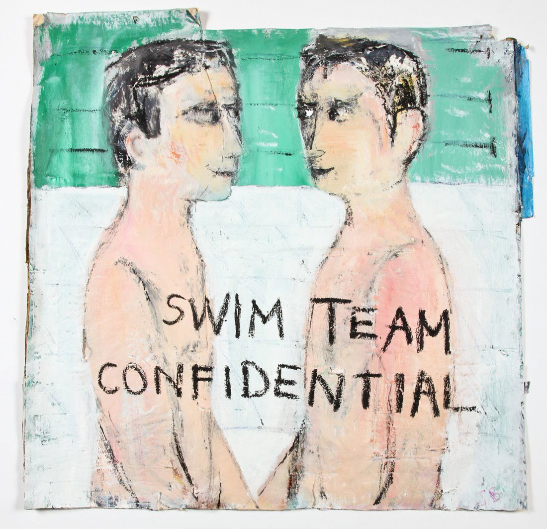 Jim Bloom (American, b. 1968) Swim Team Confidential: Jim Bloom (American, b. 1968) Swim Team Confidential, mixed media on paper. Size: 31.5" x 31.5", 80 x 80 cm (sheet).