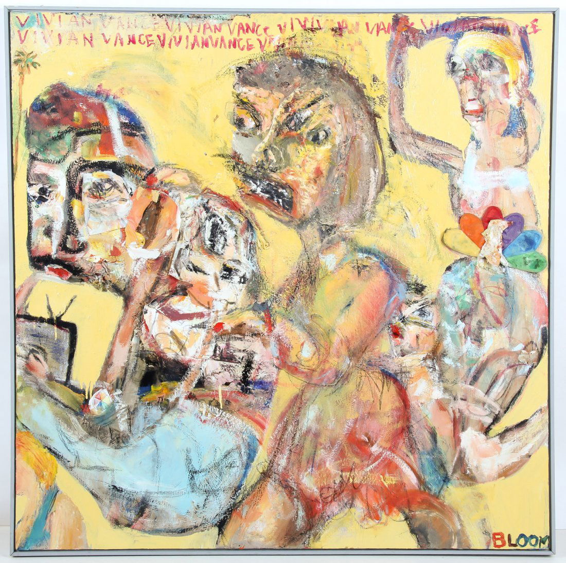 Jim Bloom (American, b. 1968) Vivian Vance: Jim Bloom (American, b. 1968) Vivian Vance, mixed media on canvas. Size: 48" x 48", 122 x 122 cm (stretcher); 49.25" x 49.25", 125 x 125 cm (frame).