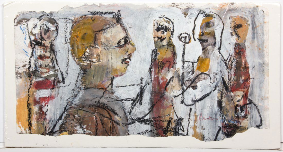 Jim Bloom (American, b. 1968) Untitled (The Crowd): Jim Bloom (American, b. 1968) Untitled (The Crowd), mixed media on paper. Size: 9.75" x 19.5", 25 x 50 cm (mat).