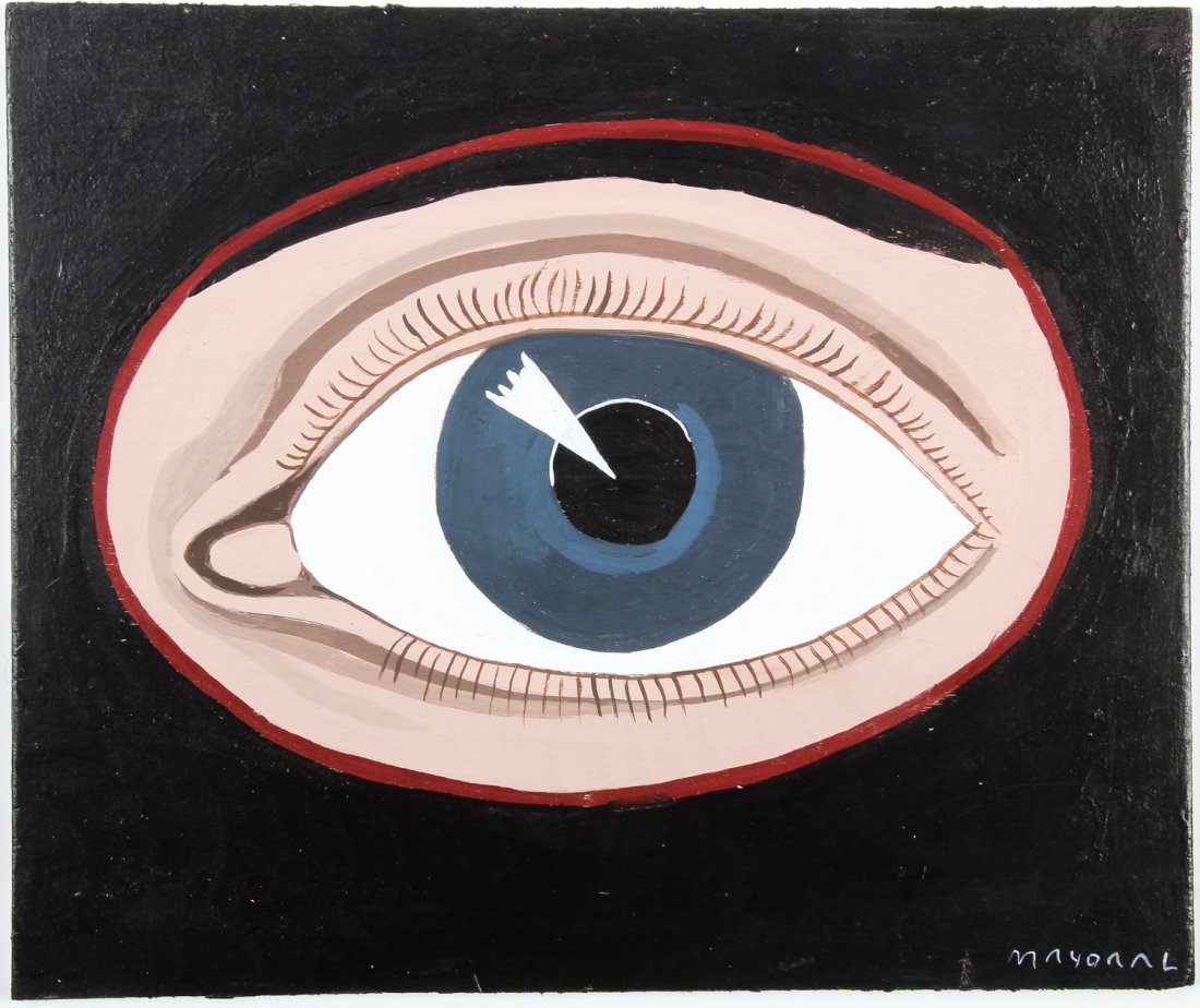Javier Mayoral (American, 20th c.) Acute Vision: Javier Mayoral (American, 20th c.) Acute Vision. Painted plywood plank. Signed front and back. Size: 8" x 9.5" (20 x 24 cm).