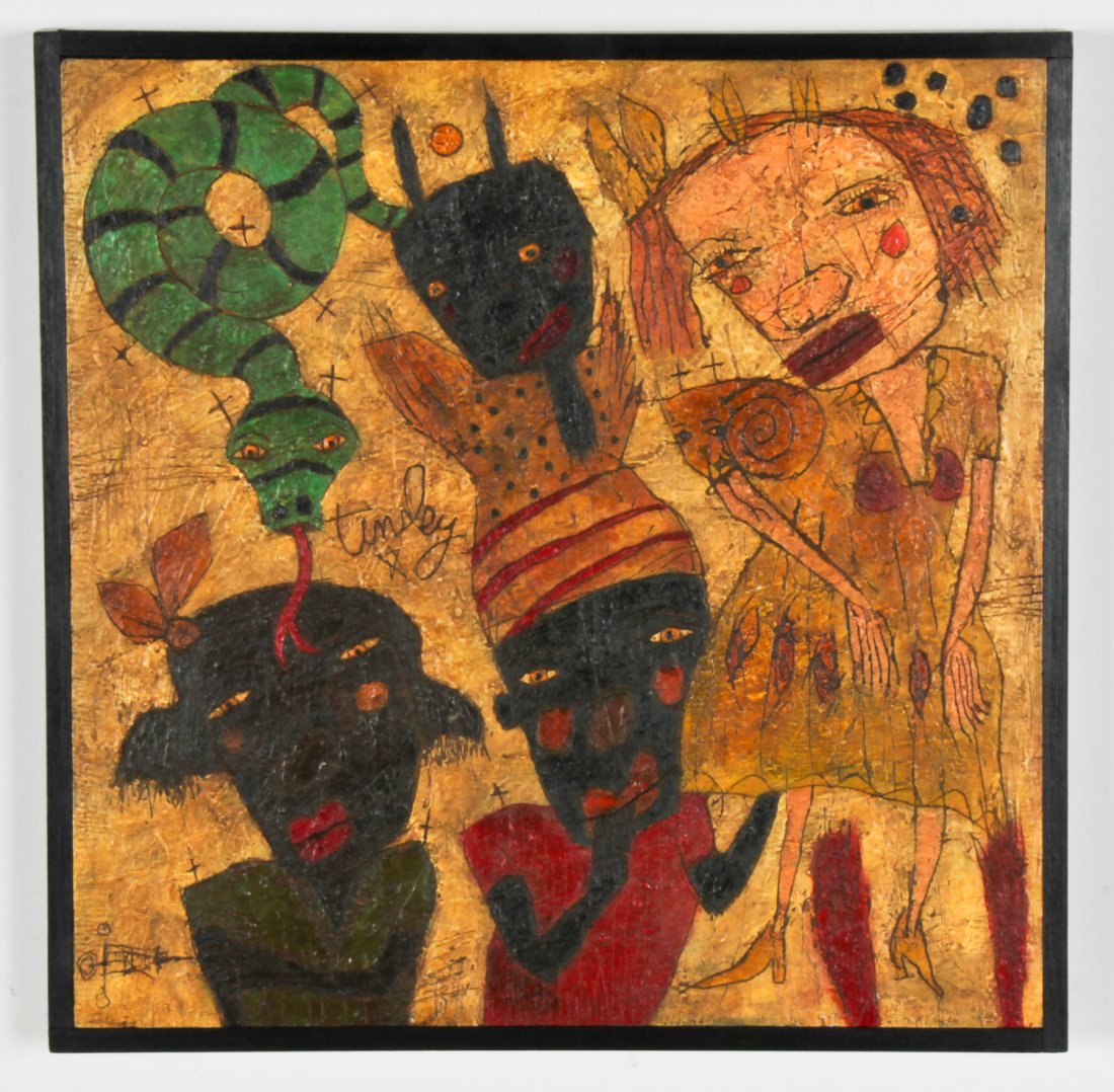 David Tinsley (American, b. 1951) Carnal Knowledge: David Tinsley (American, b. 1951) Carnal Knowledge, acrylic painting on panel, in a wood frame. Size: 15.75" x 15.75", 40 x 40 cm (board); 16.75" x 16.75", 43 x 43 cm (frame).