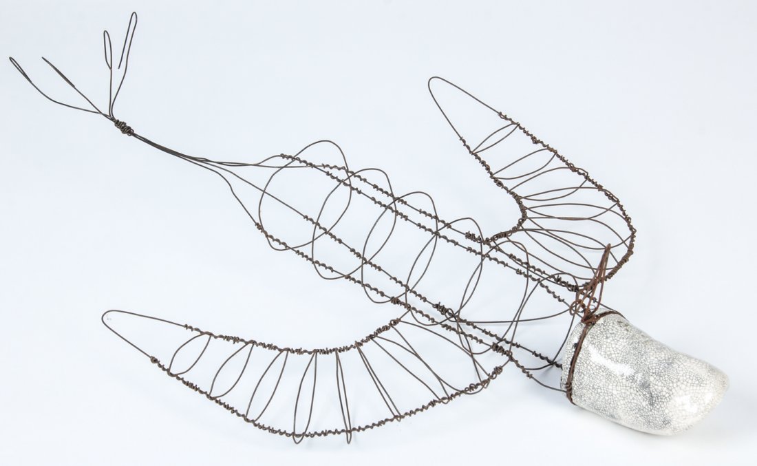 Bernard G. "Cheyenne" Schatz aka L-15 (20th c.): Bernard G. "Cheyenne" Schatz aka L-15 (20th c.) Wireform Flying Fish, signed L-15 '03. See reference in Tom Patterson's book, â€œNot By Luck- -Self-taught Artists in the American Southâ€. Size: