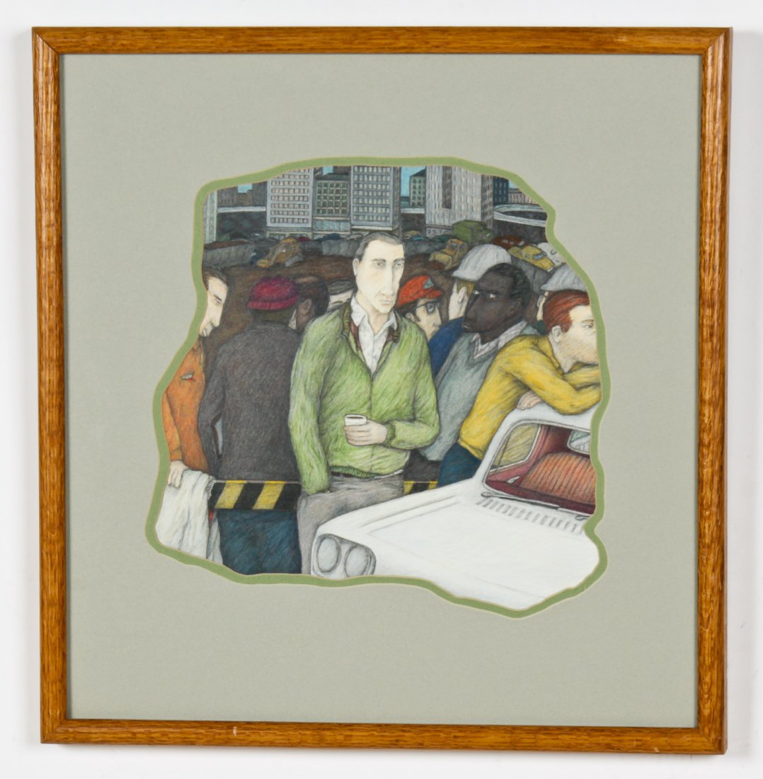 Stan Klein (American, 20th c.) My coffee may be: Stan Klein (American, 20th c.) My coffee may be black but it tastes blue to me, colored pencil drawing. Size: 12" x 12.25", 30 x 31 cm (irregular sight); 19.75" x 19", 50 x 48 cm (frame).