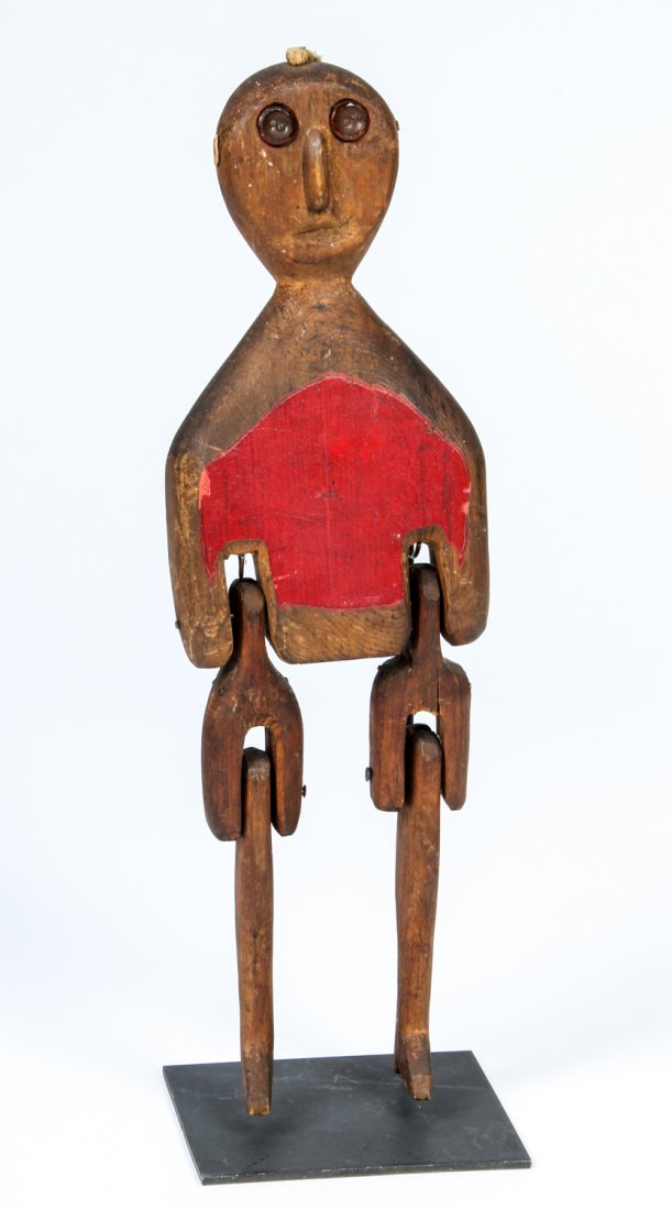 Antique Folk Art Limberjack: Antique Folk Art Limberjack. AKA jig doll, slapjack, jiggerman, limberjim, dancin' dan, paddle puppet and yankee-doodle dancer. Size: 12.5" x 3.75" x 2.5" (32 x 10 x 6 cm).