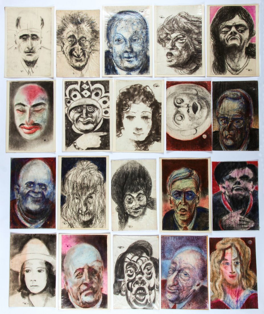 Hans Christoph Drexel (German, 1886-1979) Group of 20: Hans Christoph Drexel (German, 1886-1979) Group of 20 Portraits, each portrait is a pastel and charcoal drawing on paper, each has been laminated with plastic. Each measures approximately: 19" x 12",
