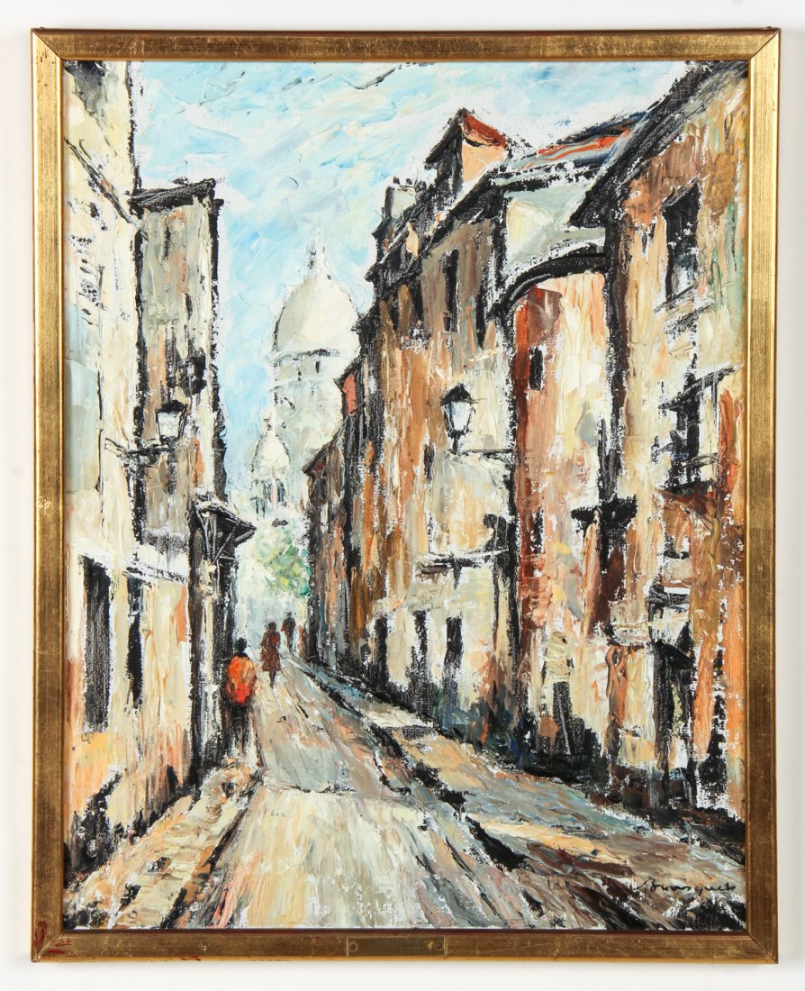 Jean Bousquet (20th c.) Rue St. Moustique: Jean Bousquet (20th c.) Rue St. Moustique, oil painting on canvas. Size: 23" x 18", 58 x 46 cm (stretcher); 24.25" x 19.25", 62 x 49 cm (frame).