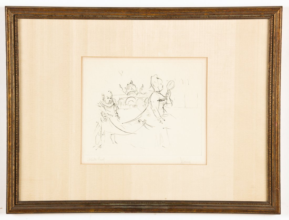 Jack Levine (American, 1915-2010) Venetian Lady: Jack Levine (American, 1915-2010) Venetian Lady (Volpone Series), engraving, artist proof. Provenance: Arnold Finkel Gallery, Philadelphia (label on verso). Size: 9" x 10.5", 23 x 27 cm (sight); 17" x