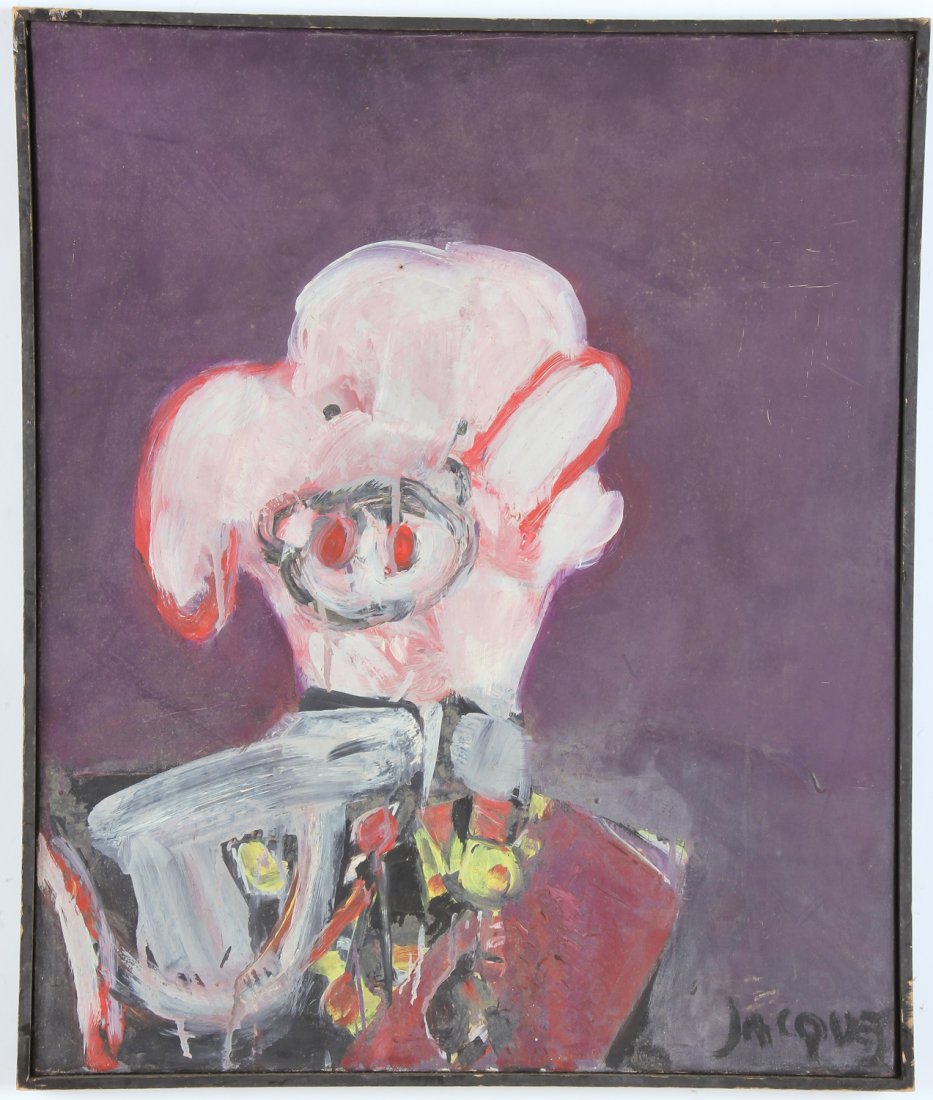 Jacques Grinberg (Bulgarian, b. 1941) Swine: Jacques Grinberg (Bulgarian, b. 1941) Swine, oil painting on canvas, abrasions. Size: 21.75" x 18", 55 x 46 cm (stretcher); 22.25" x 18.75", 57 x 48 cm (frame).