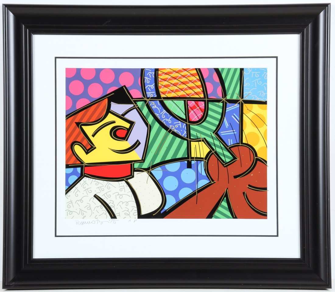 Romero Britto (Brazilian, b. 1963) Tennis Suite Print: Romero Britto (Brazilian, b. 1963) Tennis Suite Print Boy. Purportedly named Jimmy. Size: 21" x 26", 53 x 66 cm (sight); 33.5" x 38.5", 85 x 98 cm (frame).